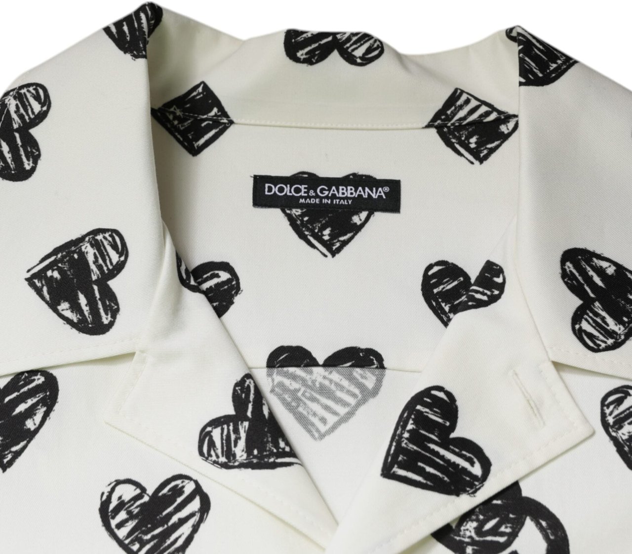 Dolce & Gabbana White Heart Print Short Sleeve Casual Shirt Zwart