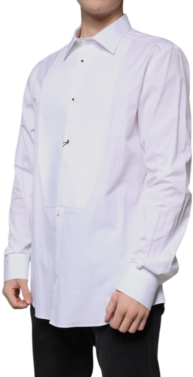 Dolce & Gabbana White Bib Cotton Poplin GOLD Formal Shirt Wit