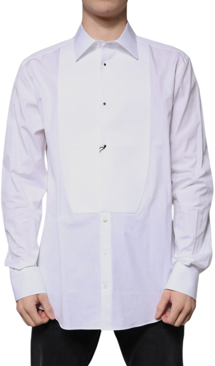Dolce & Gabbana White Bib Cotton Poplin GOLD Formal Shirt Wit