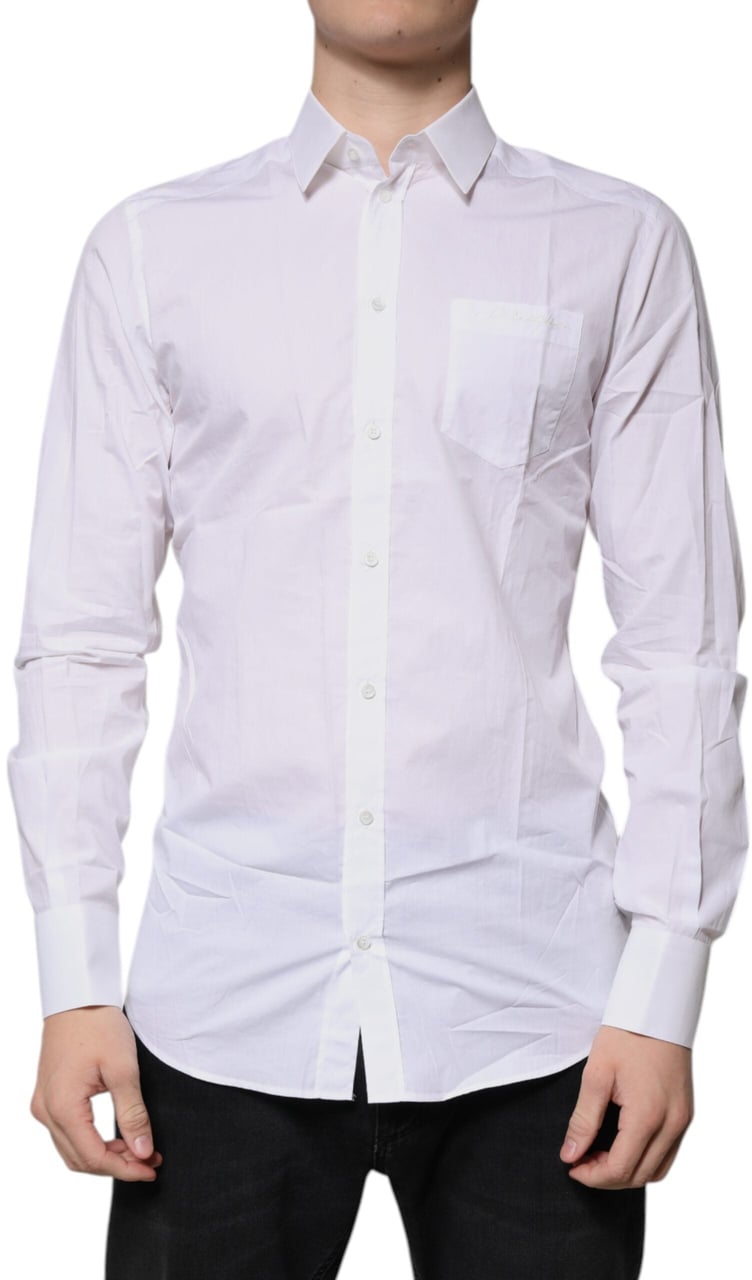 Dolce & Gabbana White Cotton Long Sleeves GOLD Dress Shirt Wit