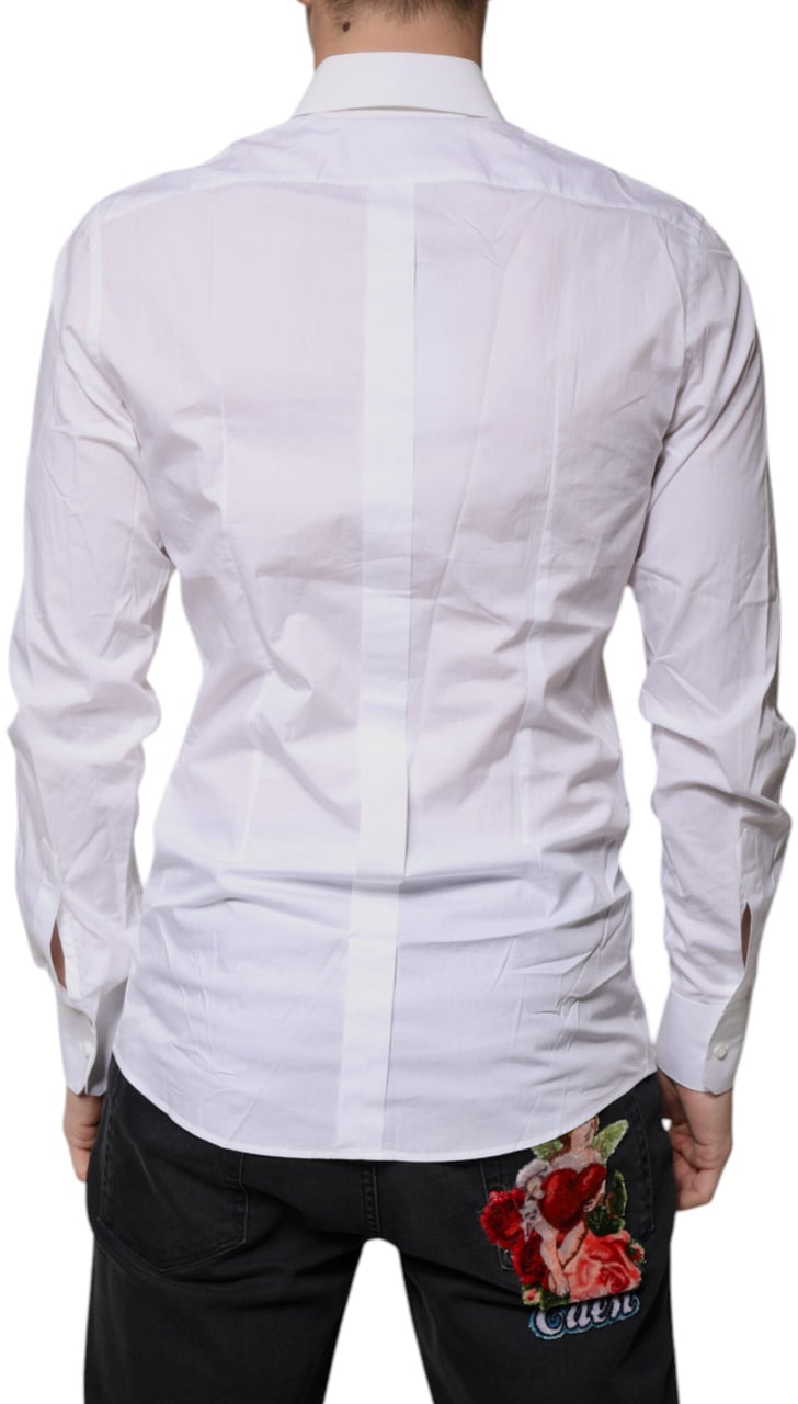 Dolce & Gabbana White Cotton Long Sleeves GOLD Dress Shirt Wit