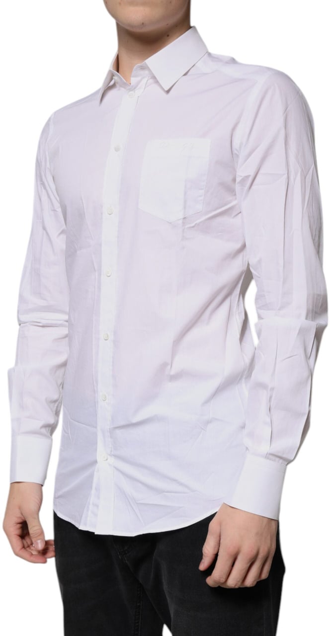 Dolce & Gabbana White Cotton Long Sleeves GOLD Dress Shirt Wit