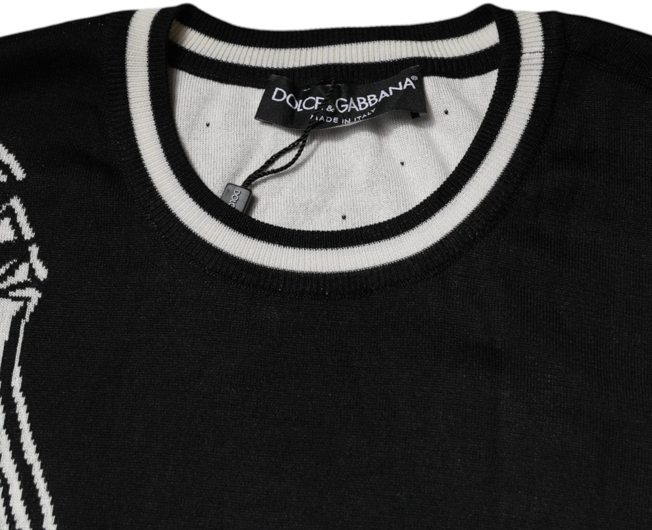 Dolce & Gabbana Black White Guitar Silk Crew Neck Sweater Divers