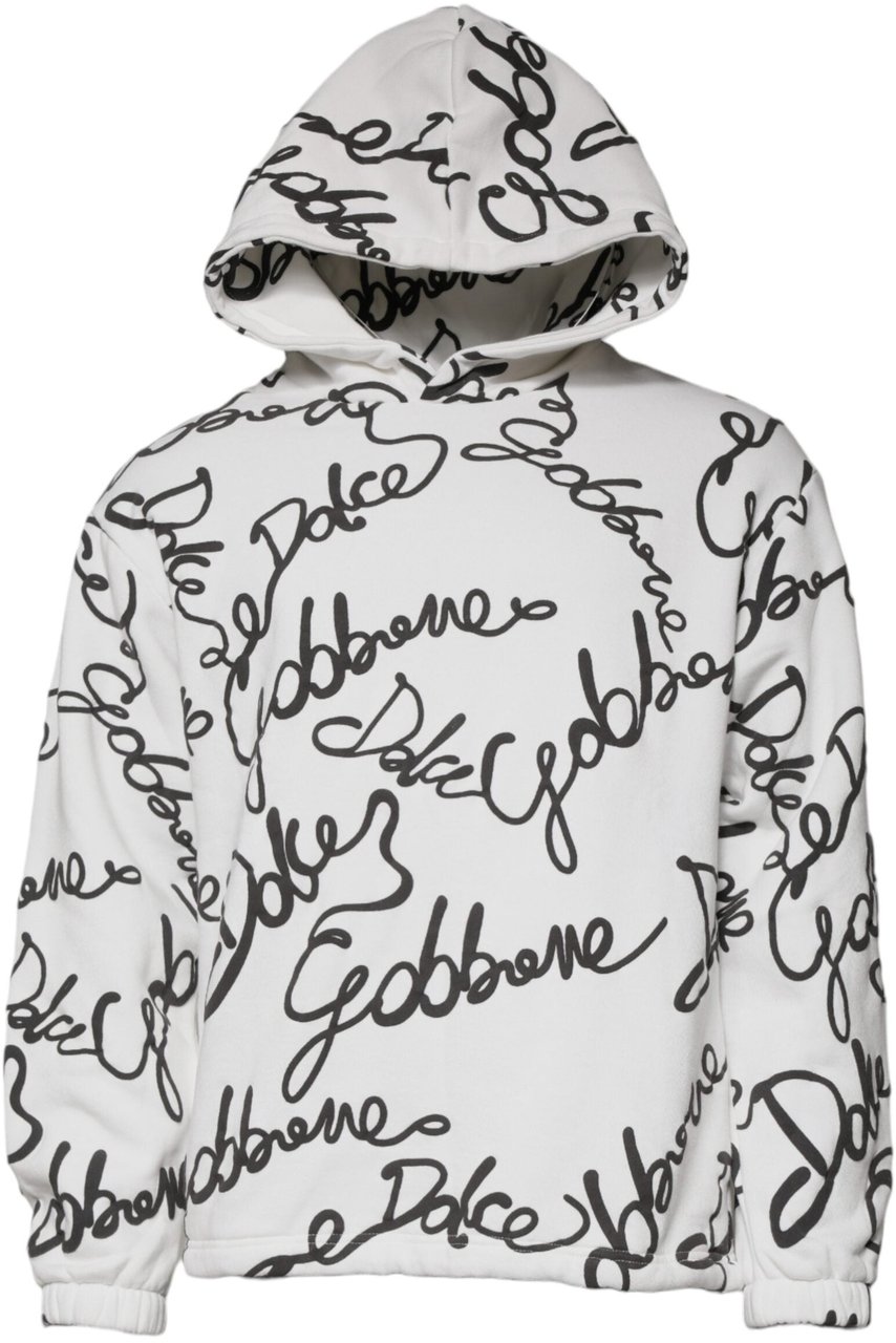 Dolce & Gabbana White Logo Cotton Hooded Sweatshirt Sweater Wit