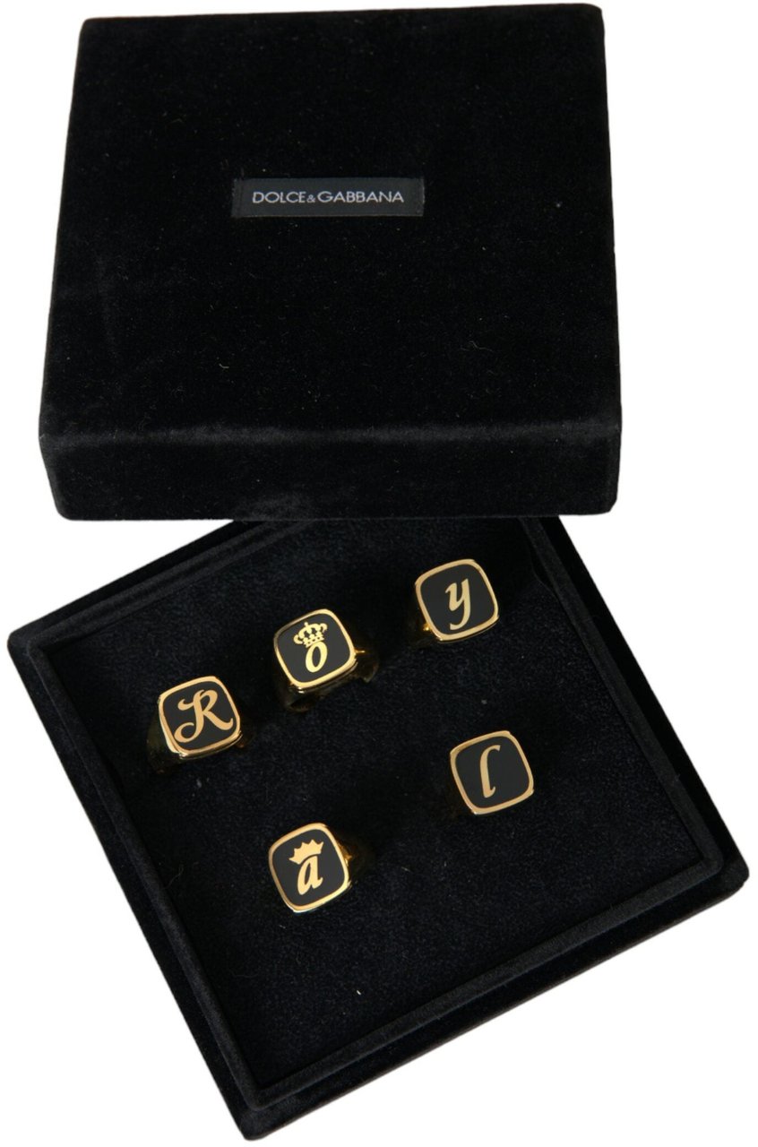Dolce & Gabbana Gold Brass ROYAL Enamel Set of 5 Ring Divers