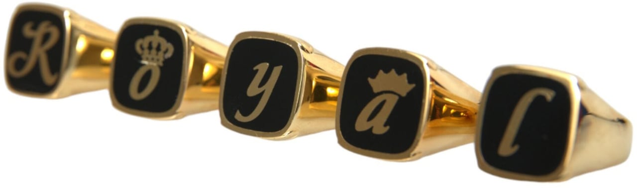 Dolce & Gabbana Gold Brass ROYAL Enamel Set of 5 Ring Divers