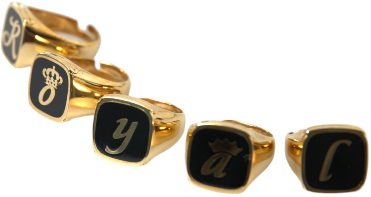 Dolce & Gabbana Gold Brass ROYAL Enamel Set of 5 Ring Divers