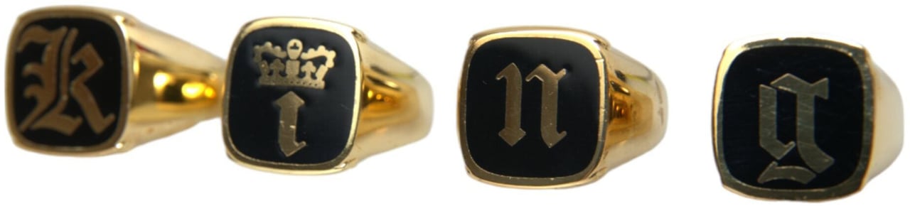 Dolce & Gabbana Gold Brass KING Enamel Set of 4 Ring Goud