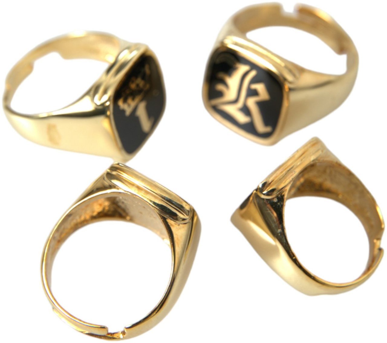 Dolce & Gabbana Gold Brass KING Enamel Set of 4 Ring Goud