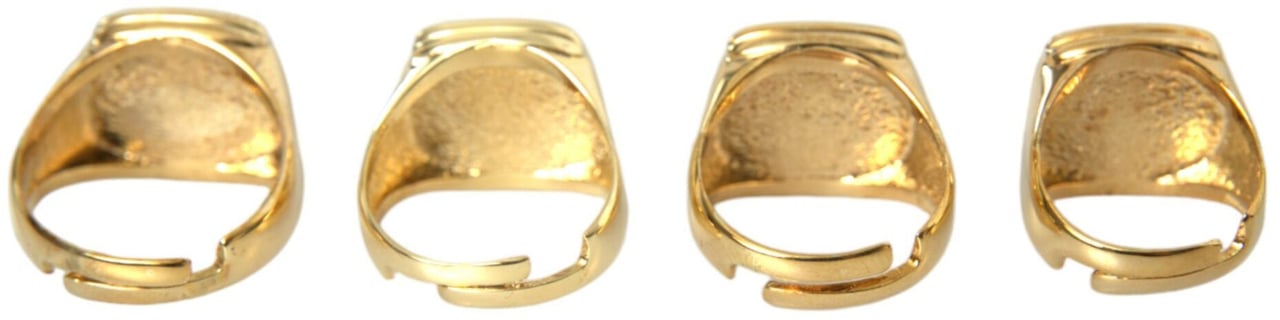 Dolce & Gabbana Gold Brass KING Enamel Set of 4 Ring Goud