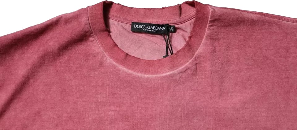 Dolce & Gabbana Pink Logo Print Cotton Crew Neck T-shirt Grijs