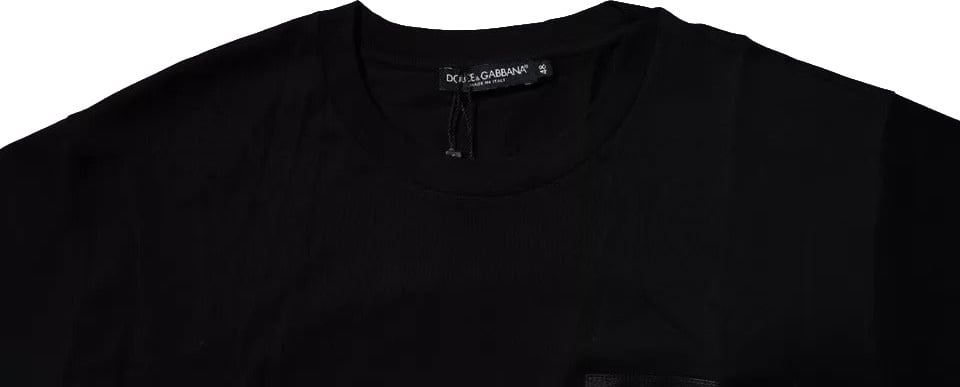 Dolce & Gabbana Black Logo Patch Cotton Crew Neck T-shirt Zwart