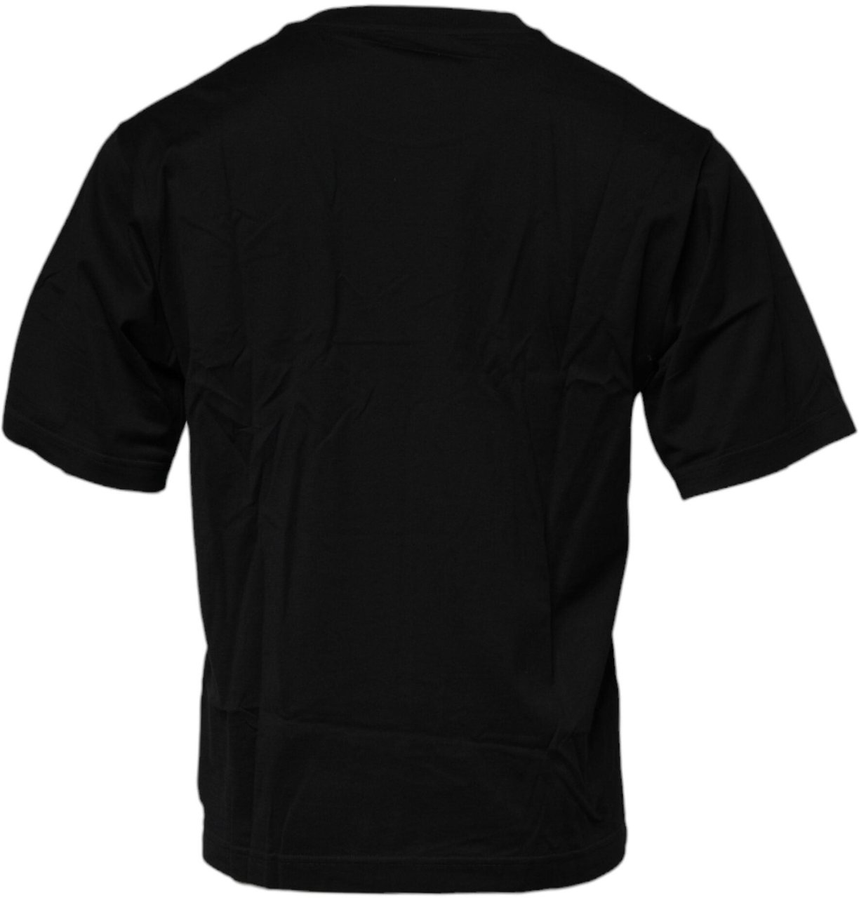 Dolce & Gabbana Black Logo Patch Cotton Crew Neck T-shirt Zwart