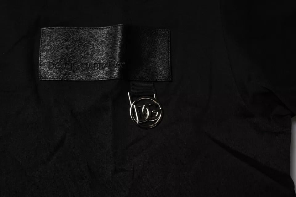 Dolce & Gabbana Black Logo Patch Cotton Crew Neck T-shirt Zwart