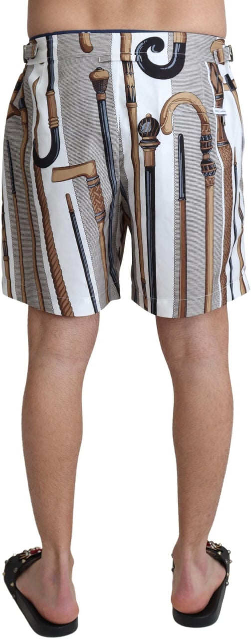 Dolce & Gabbana White Walking Stick Beachwear Shorts Swimshorts Wit