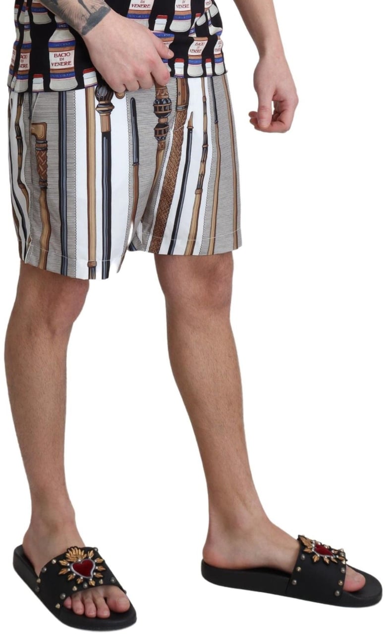 Dolce & Gabbana White Walking Stick Beachwear Shorts Swimshorts Wit