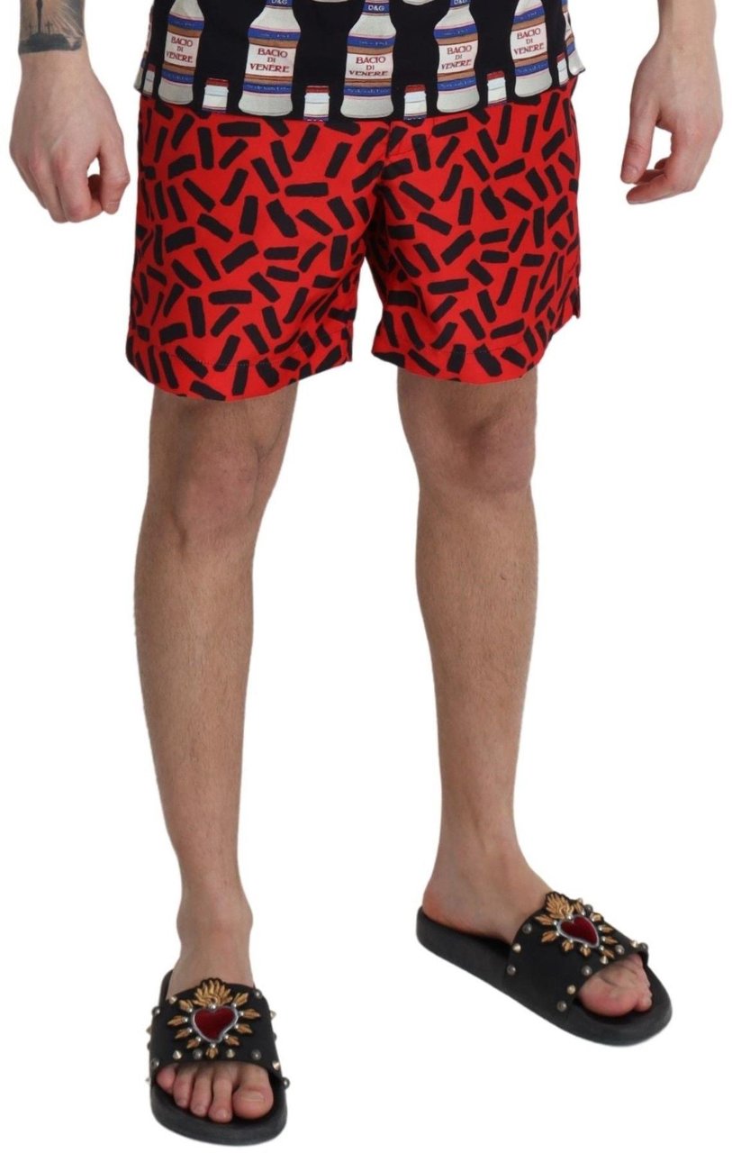 Dolce & Gabbana Red Patterned Beachwear Shorts Swimwear Rood