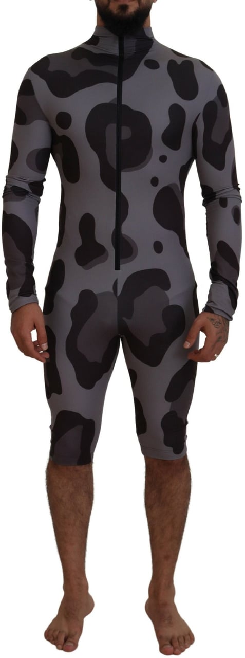 Dolce & Gabbana Gray Patterned Polyester Wetsuit Swimwear Grijs