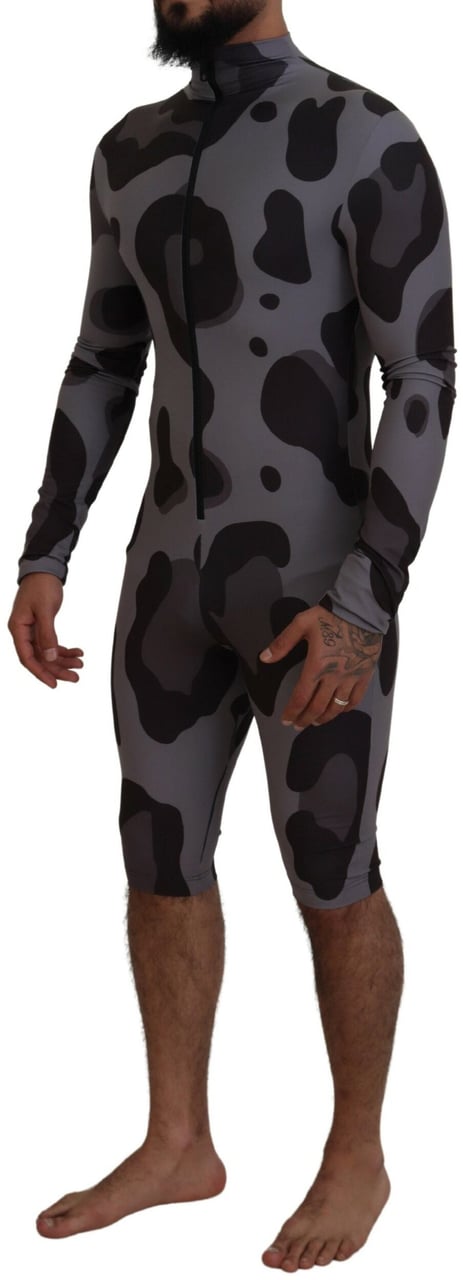 Dolce & Gabbana Gray Patterned Polyester Wetsuit Swimwear Grijs