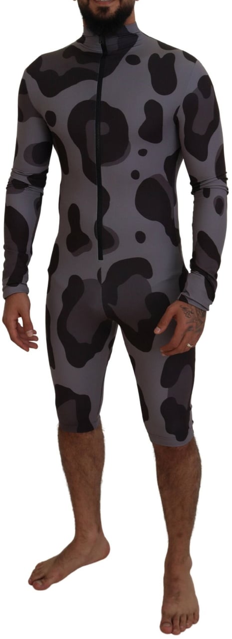 Dolce & Gabbana Gray Patterned Polyester Wetsuit Swimwear Grijs