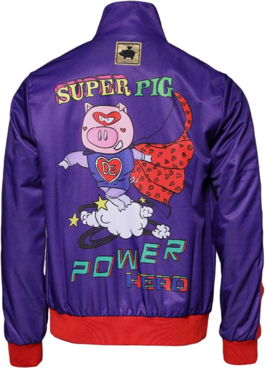 Dolce & Gabbana Purple Year Of The Pig Full Zip Bomber Sweater Paars