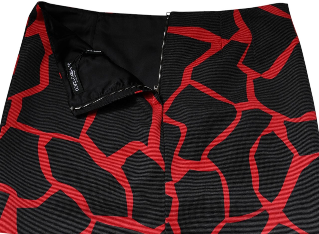 Dolce & Gabbana Black Red Abstract Mid Waist A-line Mini Skirt Divers