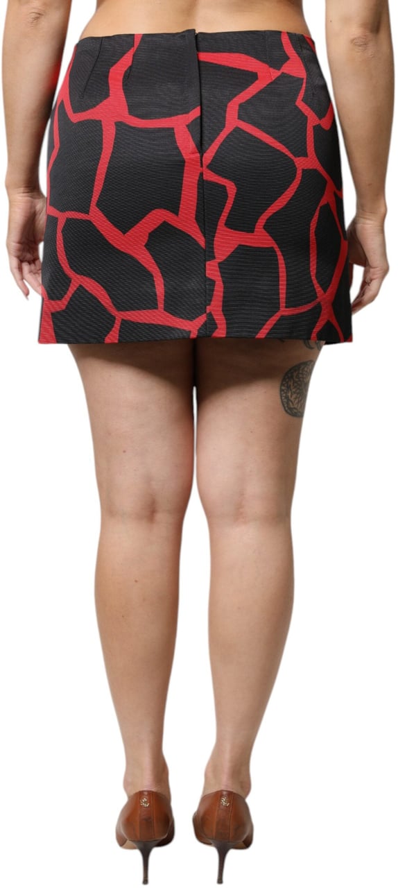 Dolce & Gabbana Black Red Abstract Mid Waist A-line Mini Skirt Divers
