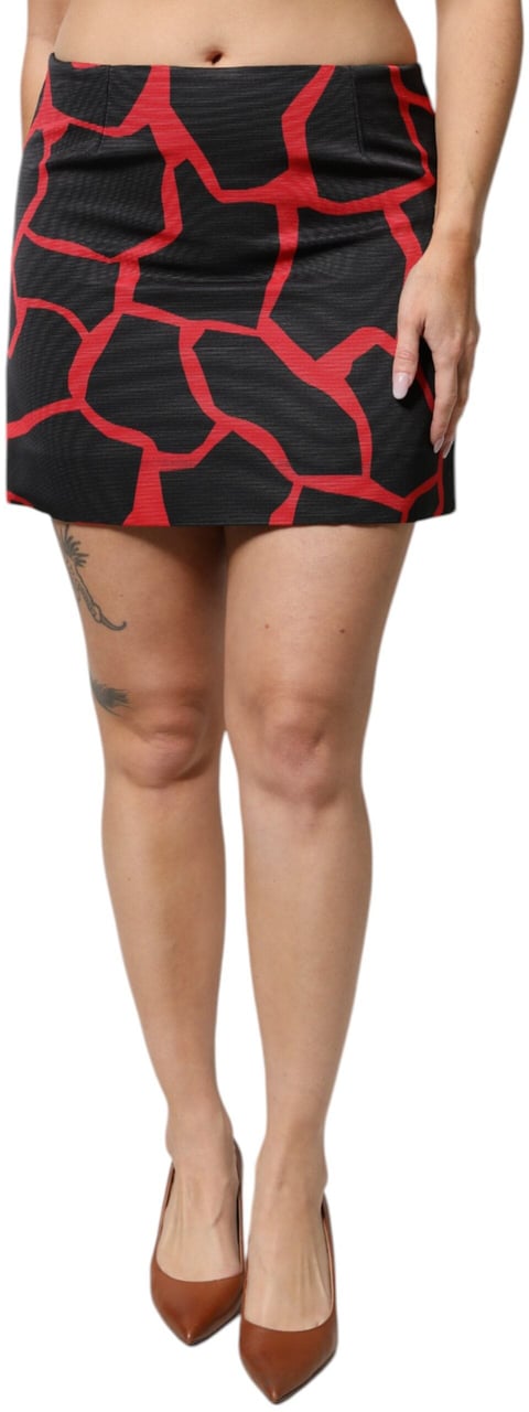 Dolce & Gabbana Black Red Abstract Mid Waist A-line Mini Skirt Divers