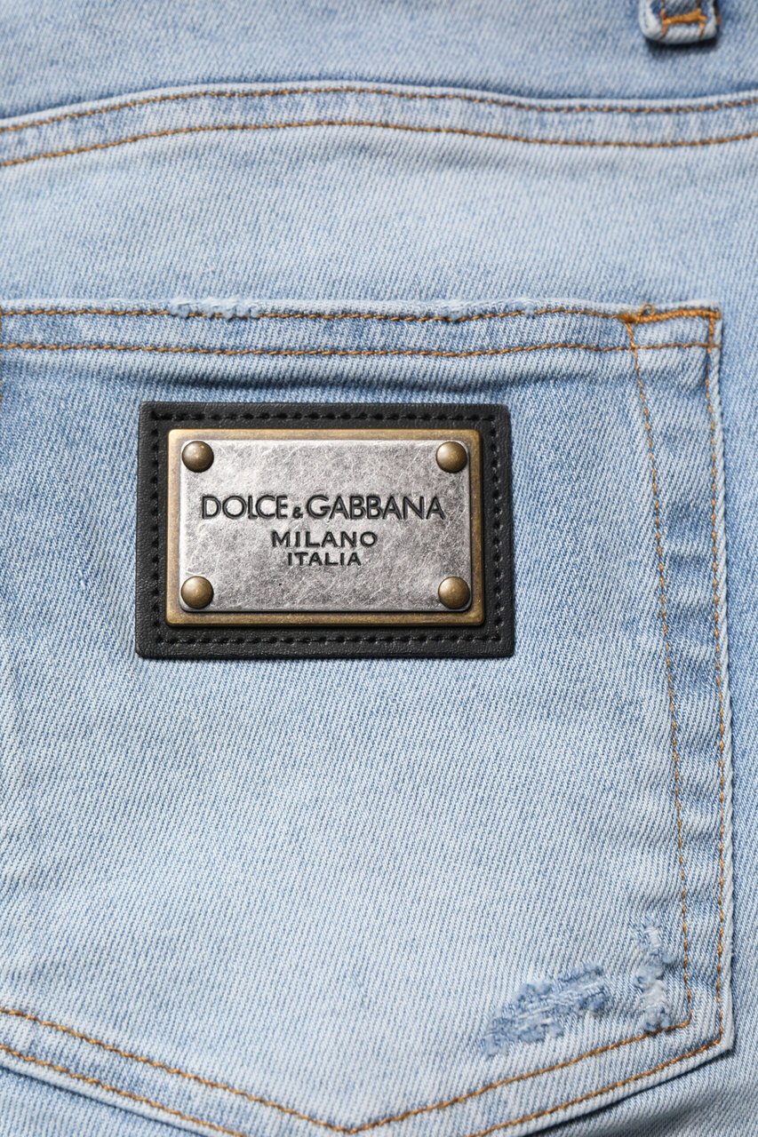 Dolce & Gabbana Blue Tattered Cotton Skinny Men Denim Jeans Blauw