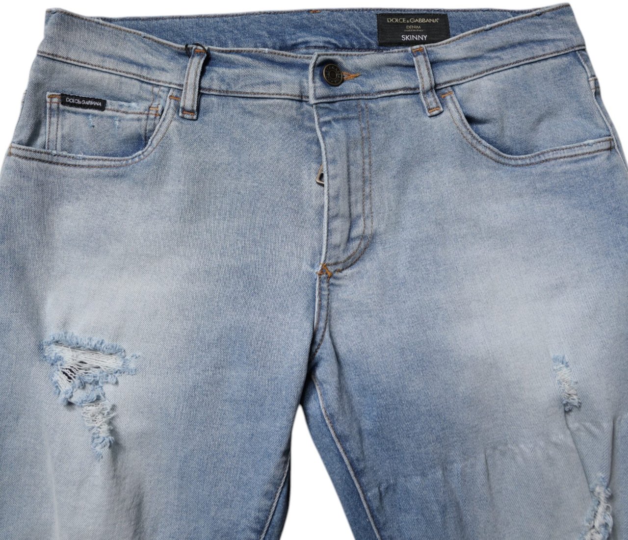 Dolce & Gabbana Blue Tattered Cotton Skinny Men Denim Jeans Blauw