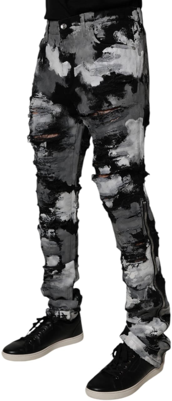 Dolce & Gabbana Multicolor Camouflage Tattered Skinny Denim Jeans Divers