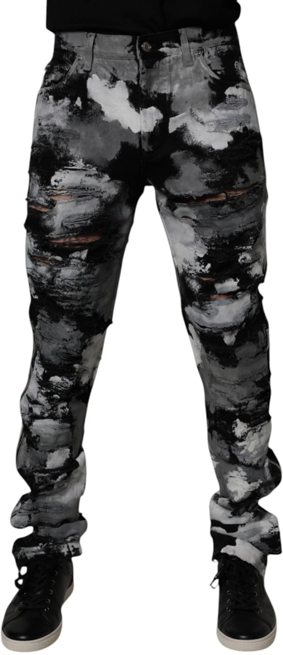 Dolce & Gabbana Multicolor Camouflage Tattered Skinny Denim Jeans Divers