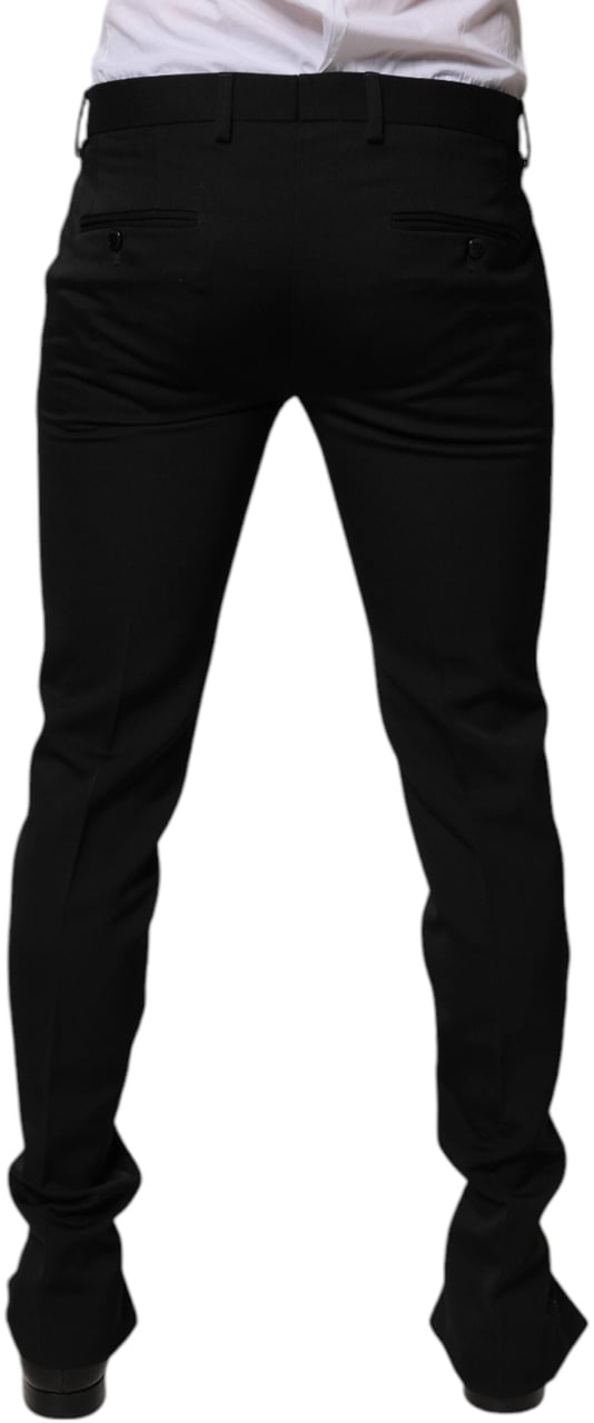 Dolce & Gabbana Black Wool Tapered Formal Dress Pants Zwart
