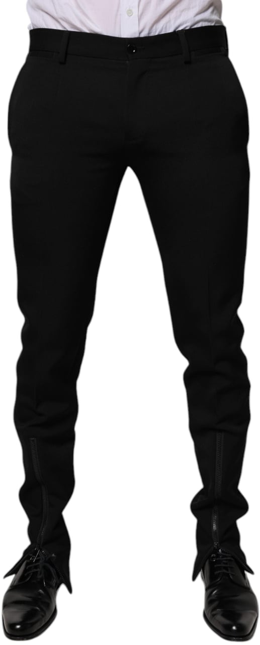 Dolce & Gabbana Black Wool Tapered Formal Dress Pants Zwart