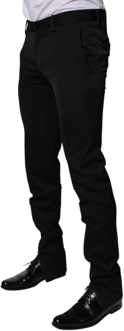 Dolce & Gabbana Black Wool Tapered Formal Dress Pants Zwart