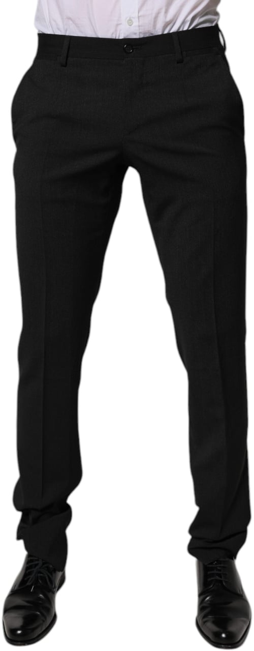Dolce & Gabbana Black Polyester Tapered Formal Men Dress Pants Zwart