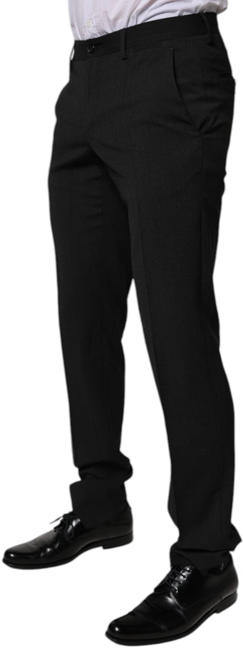 Dolce & Gabbana Black Polyester Tapered Formal Men Dress Pants Zwart