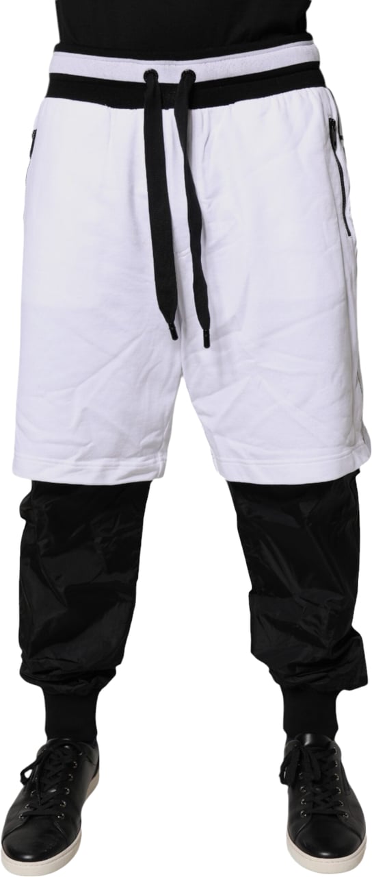 Dolce & Gabbana Black White Cotton Layered Sweatpants Pants Grijs