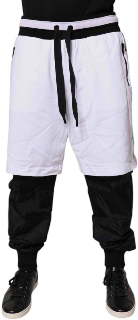 Dolce & Gabbana Black White Cotton Layered Sweatpants Pants Grijs