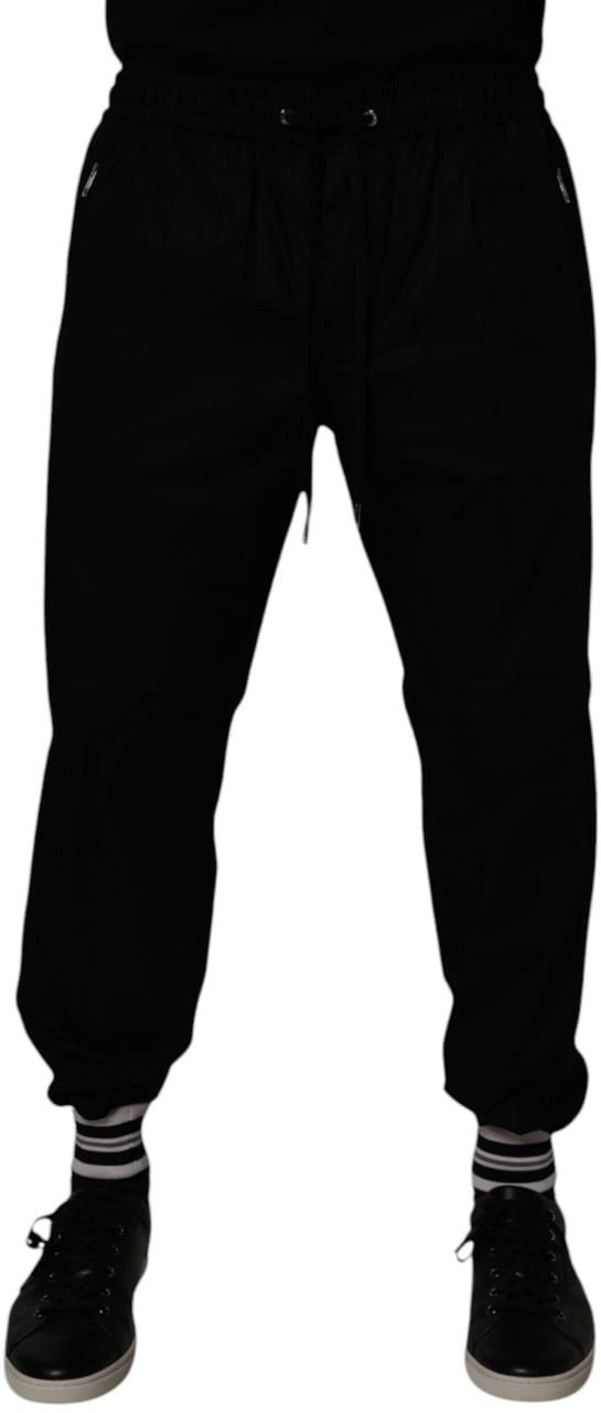 Dolce & Gabbana Black Cotton Men Jogger Sweatpants Pants Zwart