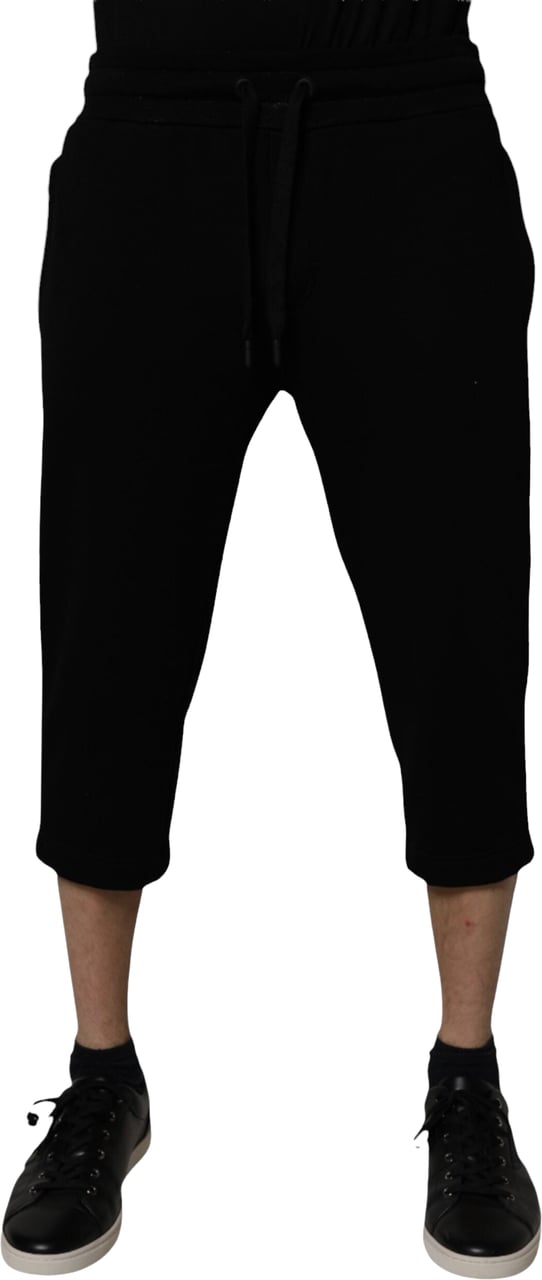 Dolce & Gabbana Black Cotton Blend Cropped Sweatpants Pants Zwart