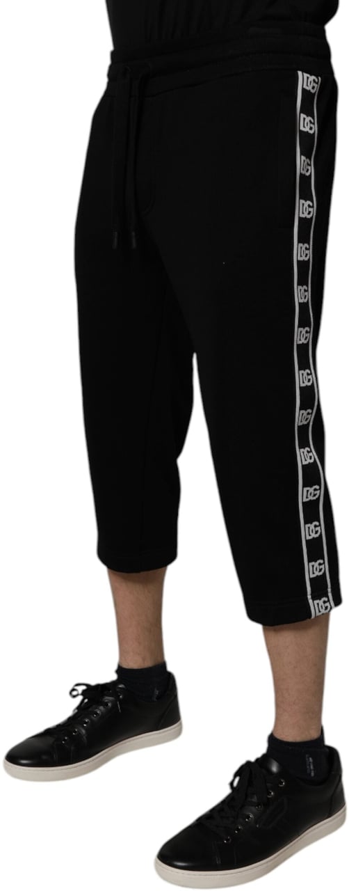 Dolce & Gabbana Black Cotton Blend Cropped Sweatpants Pants Zwart