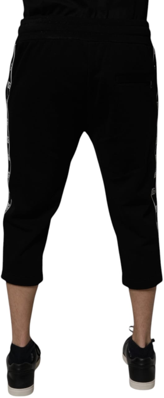 Dolce & Gabbana Black Cotton Blend Cropped Sweatpants Pants Zwart