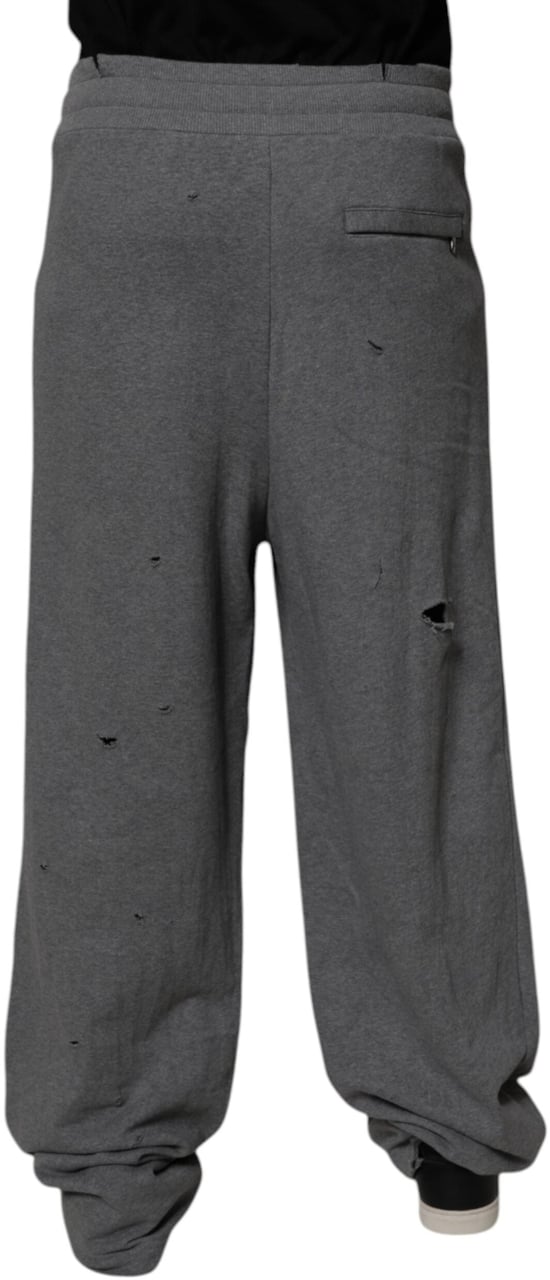 Dolce & Gabbana Gray Cotton RipStyle Straight Sweatpants Pants Zwart