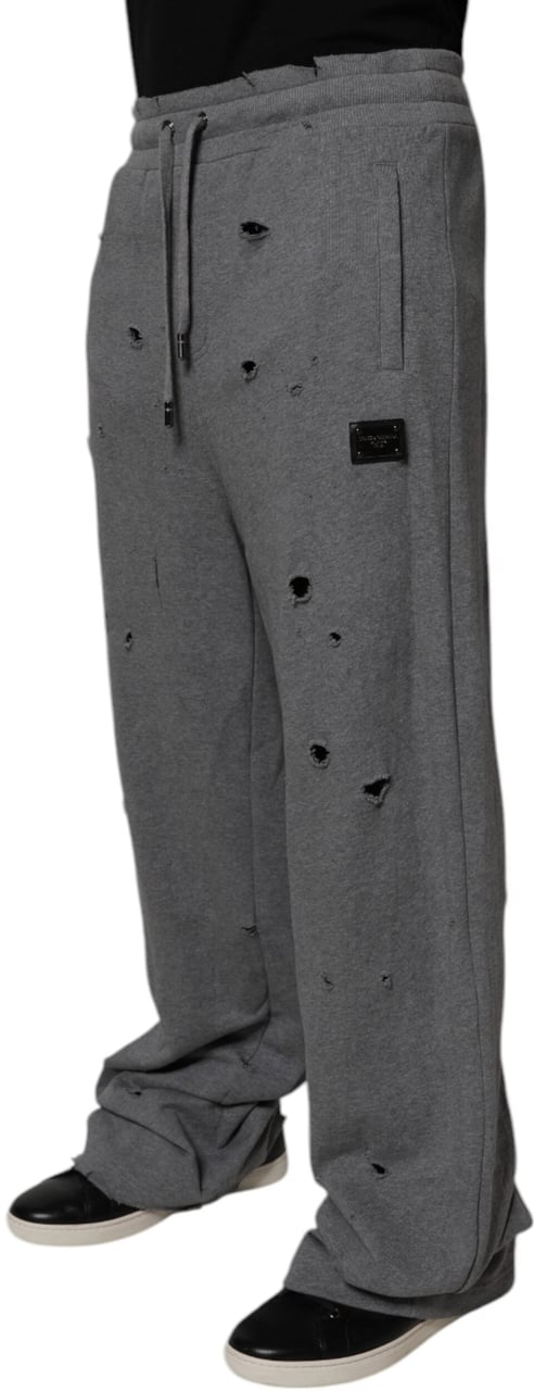 Dolce & Gabbana Gray Cotton RipStyle Straight Sweatpants Pants Zwart