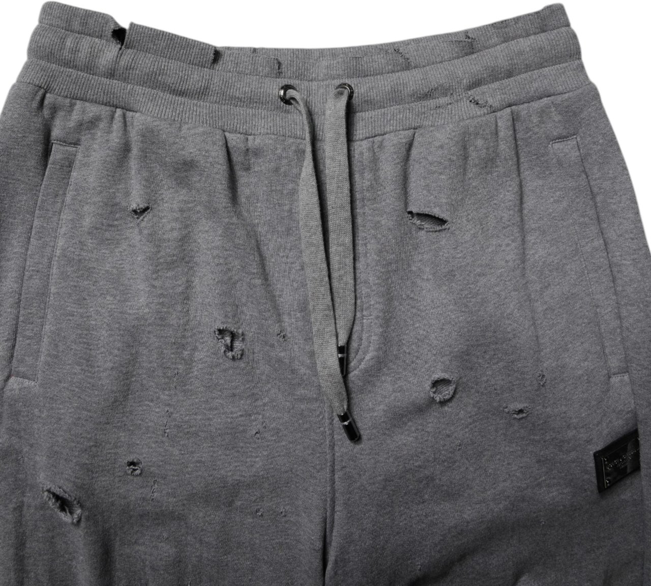 Dolce & Gabbana Gray Cotton RipStyle Straight Sweatpants Pants Zwart