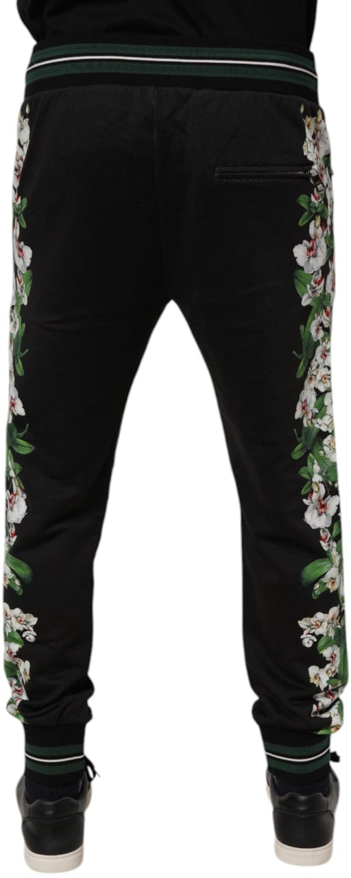 Dolce & Gabbana Black Floral King Men Jogger Sweatpants Pants Zwart