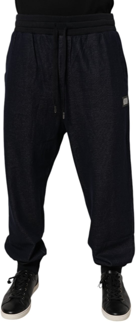 Dolce & Gabbana Black Jacquard Cotton Jogger Sweatpants Pants Zwart