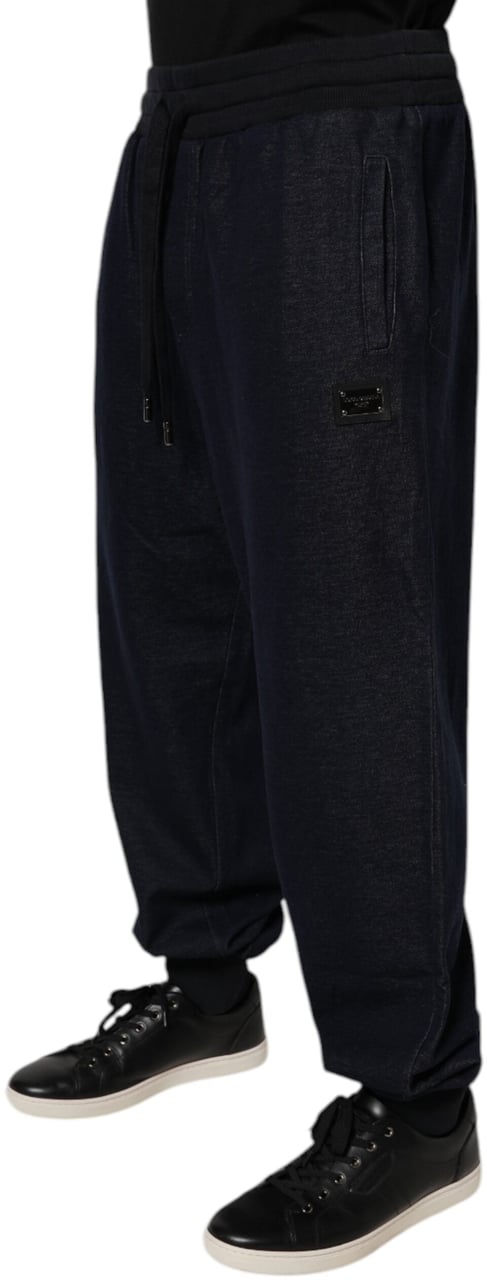 Dolce & Gabbana Black Jacquard Cotton Jogger Sweatpants Pants Zwart