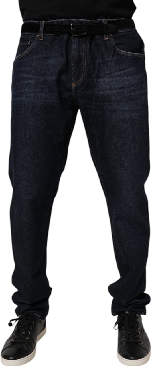 Dolce & Gabbana Dark Blue Cotton Stretch Skinny Denim Jeans Blauw